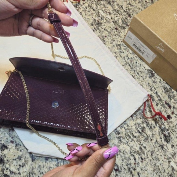 NEW Christian Louboutin Loubi54 Shoulder Bag in Merlot Patent Snake Embossed - Picture 7 of 13